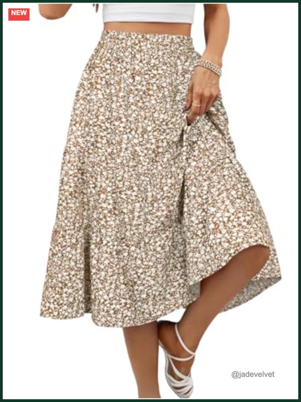 Women's Floral Midi Skirt High Elastic Waist Flowy Ruffle Casual Summer Boho